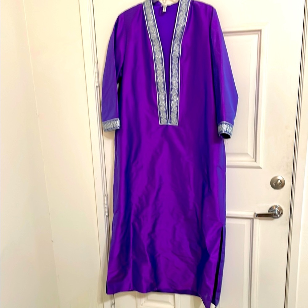 Silk Caftan Silver Trim New